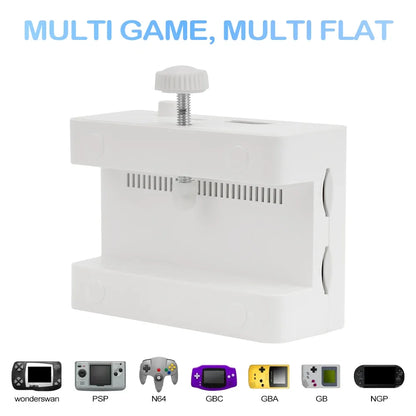 White multi-game console with compatibility logos on a white background